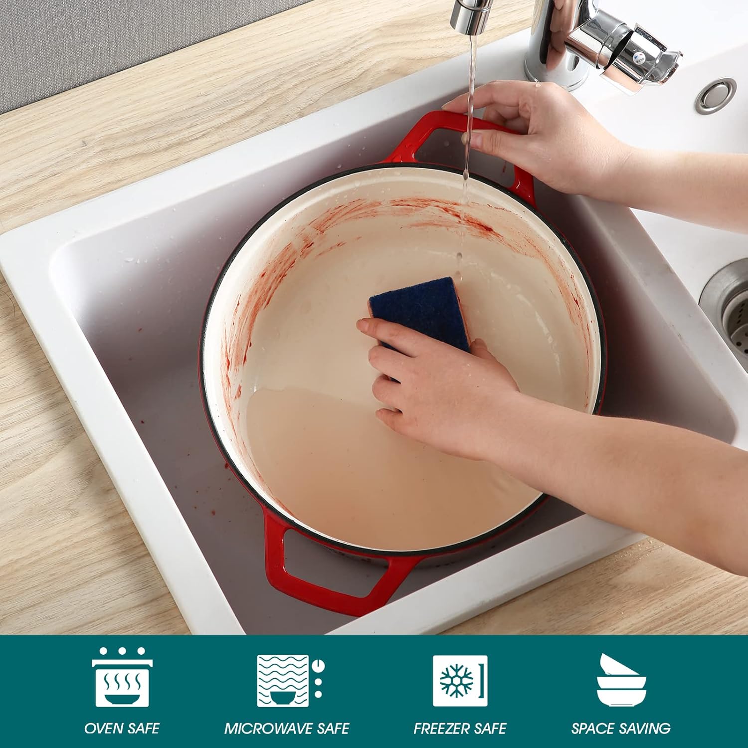 vancasso Enameled Cast Iron Dutch Oven, 7.5 QT Dutch Oven Pot with Lid, Round Enamel Dutch Oven for Bread Baking, Non Stick Enamel Coating, Pot's Body Cast Iron, Red - Image 4