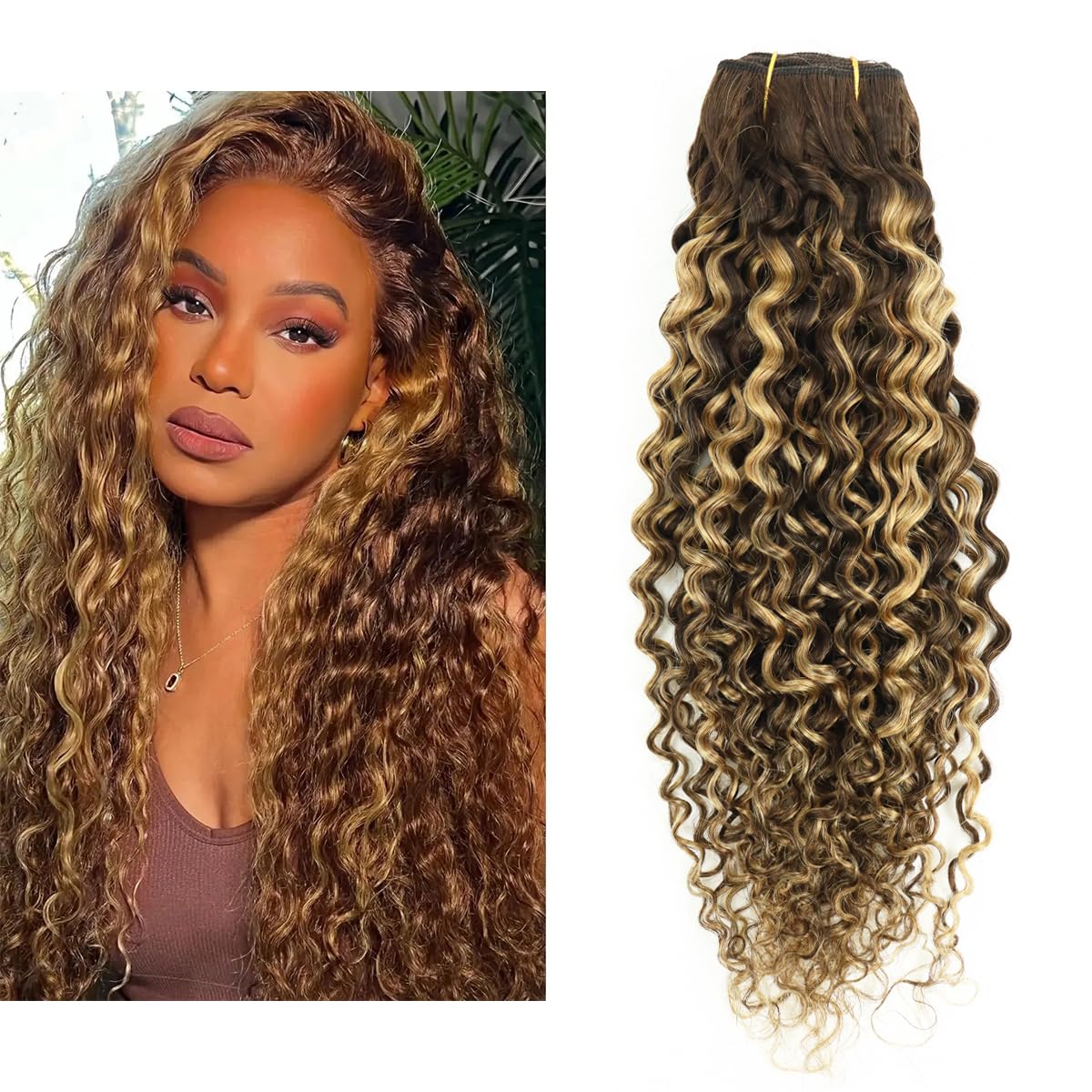 Hair Tissage Naturelle Blond Highlight Brun Curly Humain Cheveux Mèches Natural Wave 100% Remy Hair Extensions 100g/pc 16inch/40cm