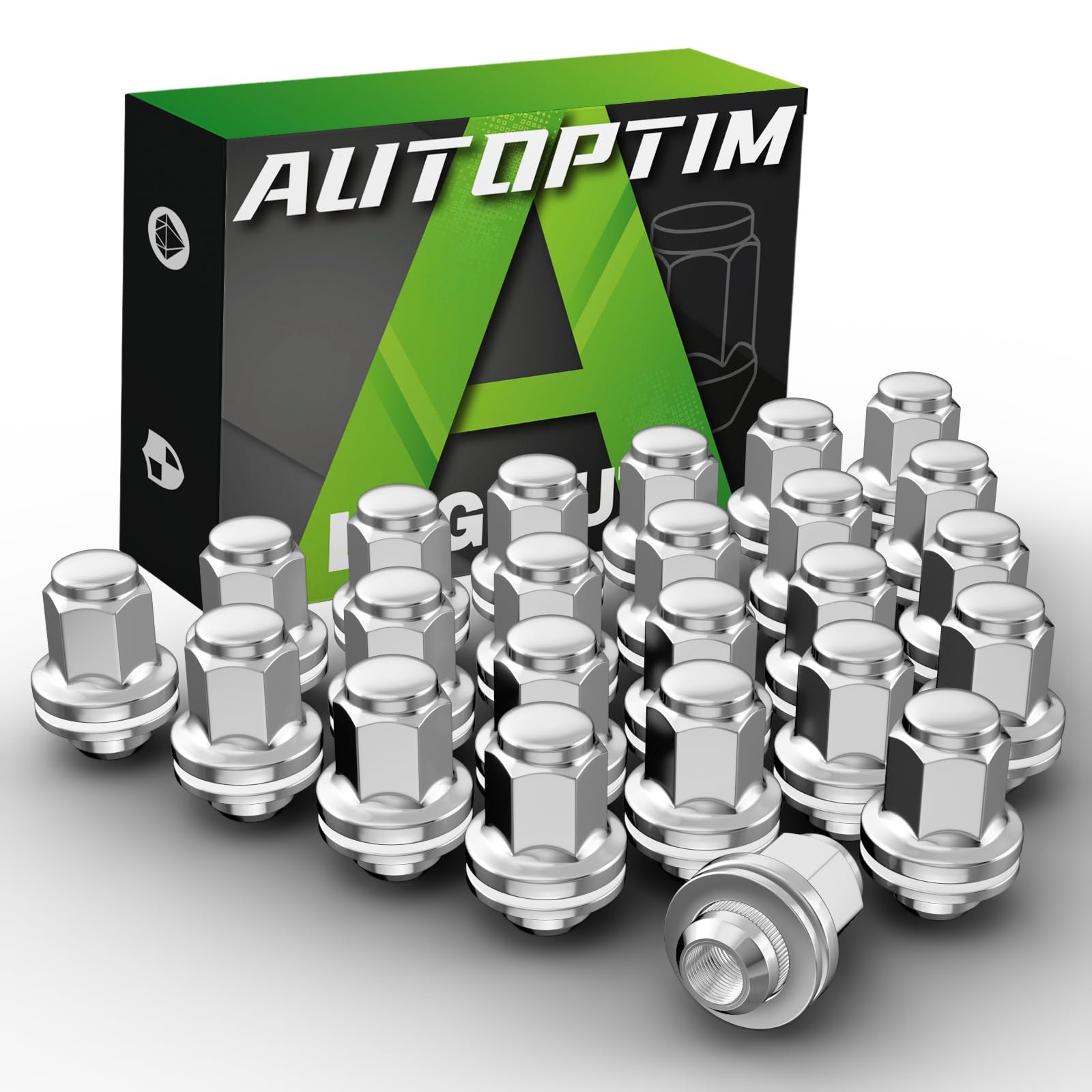 AUTOPTIM M12x1.5 OEM Lug Nuts - 24 Pcs Chrome Mag Flat Seat for Toyota