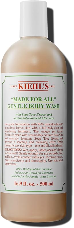 Kiehl's - Made for All Body Cleanser - Gentle Shower Gel - 16.9 fl oz | Shower Gel for Body and Hair - With Aloe Vera and Soap Tree Extract - Dermatologist-Tested for Families