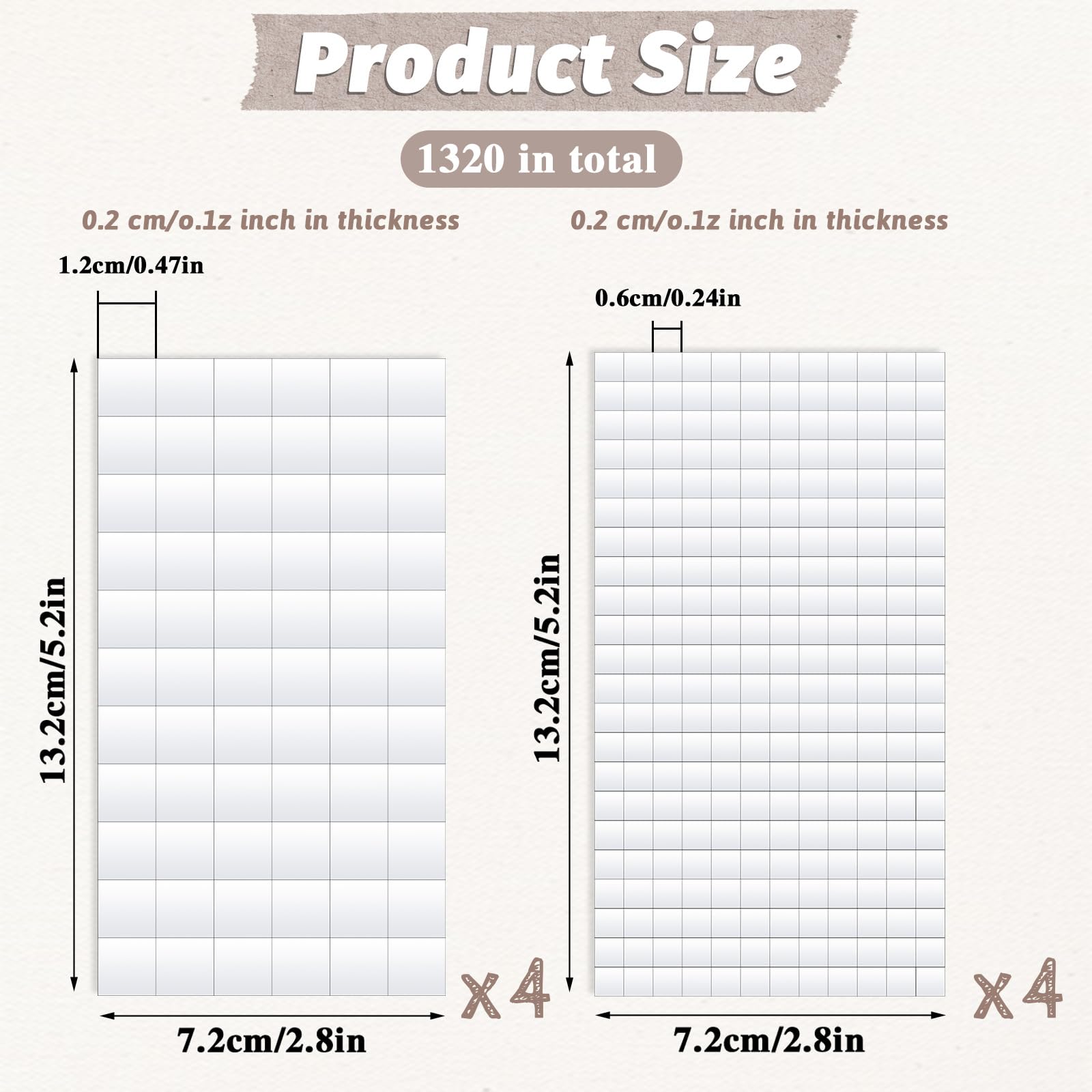 DIVINA VITAE 8Sheets Foam Squares for Crafts, 1320Pcs Foam Adhesive Squares 3D Effect Double Sided Foam Tape Precut Foam Strip for Halloween Christmas DIY Crafts, 2 Sizes (0.47In/12mm, 0.24In/6mm)