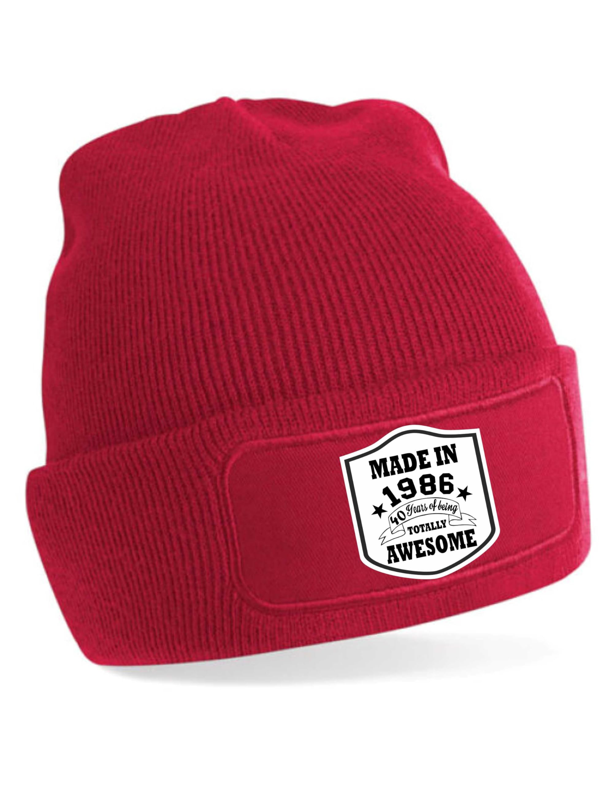 Print4u Women's Red 40Th Birthday Made In 1986 Beanie Hat Gift 40 Year Old Men &