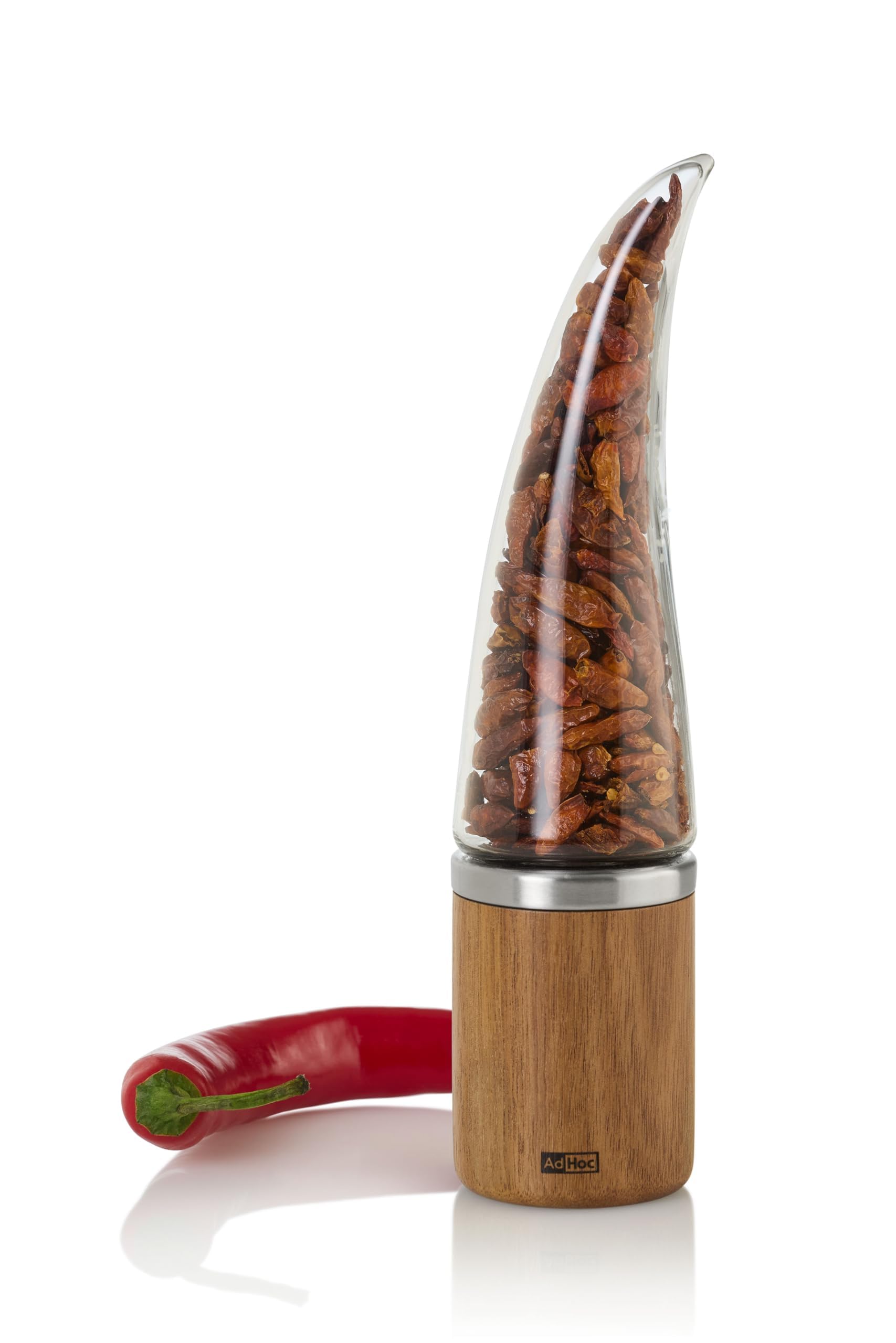 AdHoc Peperone Coupe-​piment en bois d'acacia/​acrylique Technologie PreciseCut Coupe herbes séchées et épices 22 cm