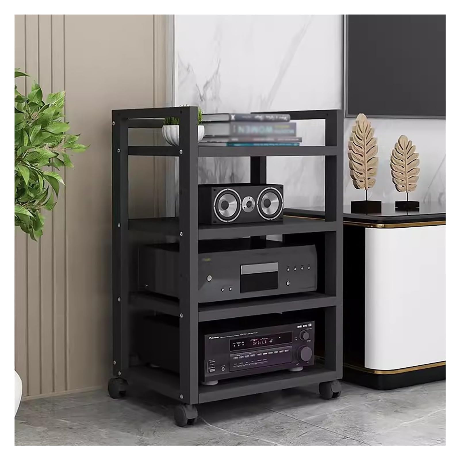 Regulowany stojak na szafkę stereo do domowego sprzętu audio/wideo wytrzymały stojak HiFi z kółkami do salonu nizacja mediów i przechowywania komponentów
