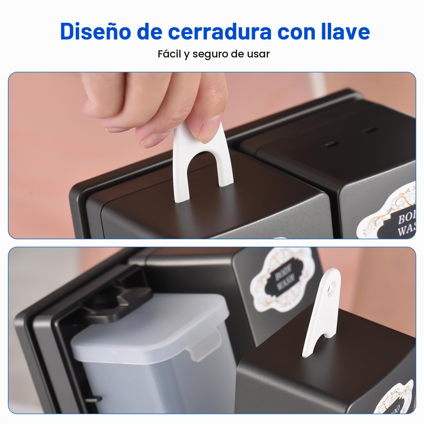 Decdeal Dispensador de jabón de Manos de 400 ml x 2, Seguro, ABS, sin Perforaciones, dispensador de jabón para Montaje en Pared con Ventana Transparente, Salida de líquido separada, diseño de Bloqueo