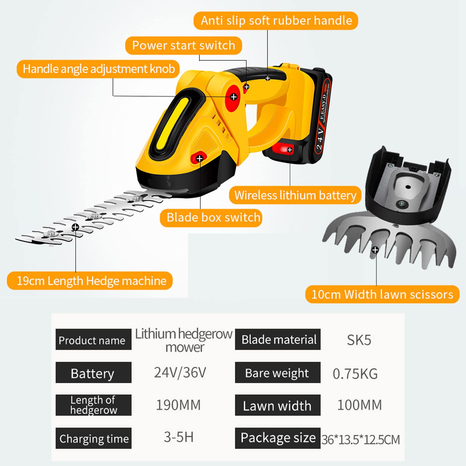 Nożyce Do Żywopłotu Nożyce Do Trawy, Ręczne Bezprzewodowe Nożyce Do Trawy Trymer Obsługa Jedną Ręką Ip67 Wodoodporny, 2 W 1 1500 Mah Elektryczne Nożyce Do Trawy Z Regulacją Wielu Perspektyw,36V