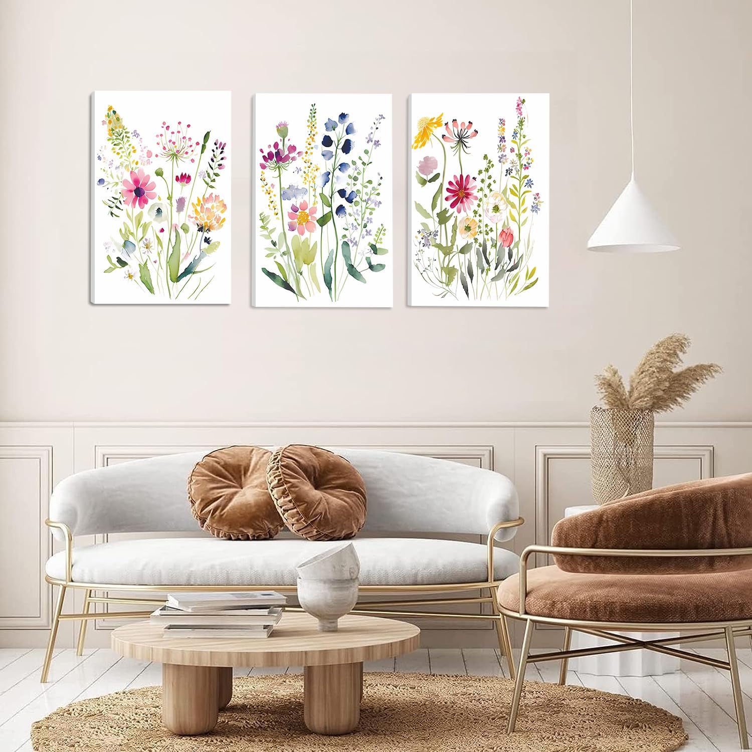 DXOAGXQ Colorful Wildflower Botanical Canvas Wall Art,Watercolor Flowers Art Poster, Floral Pictures Wall Decor,(12"x16"x3 pcs, Built-in frame). Painting Artsy Room Decorations for Bedroom Bathroom