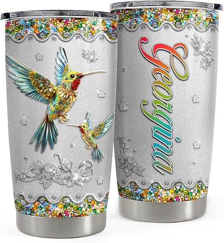 Miniatura 1 de SANDJEST Vaso de colibrí personalizado de 20 onzas, 30 onzas, vasos aislados con tapa, taza de viaje de café para mujeres y niñas, joyería de