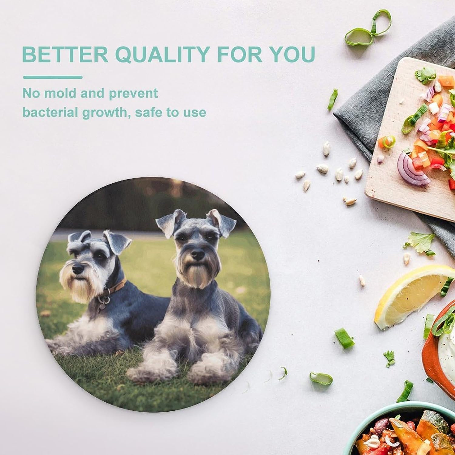 Adult Schnauzer Dogs Chopping Block Tempered Glass Cutting Board Mats Round Countertop Cutting Boards Small Charcuterie Boards Bar Cheese Board Snack Tray