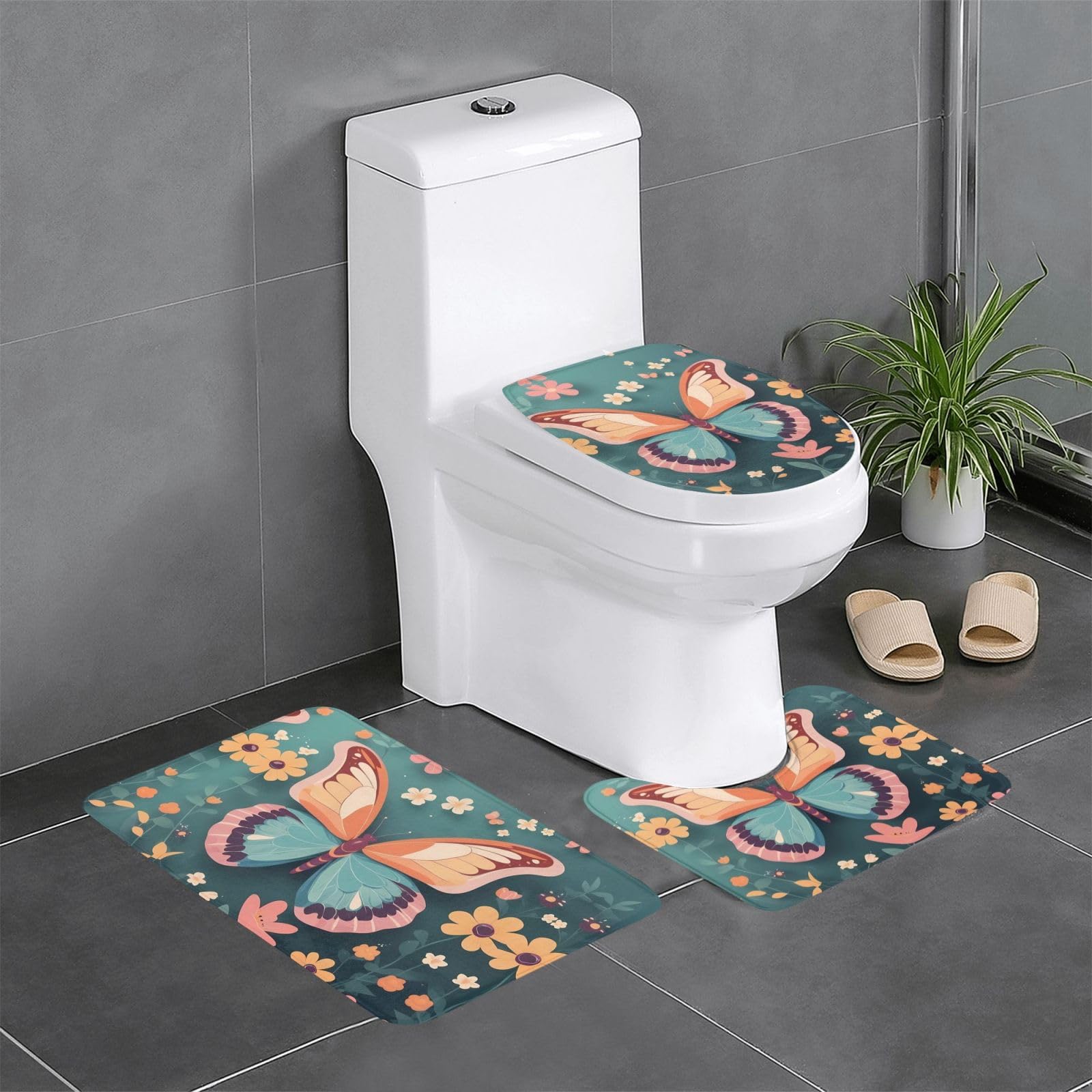 Tapis de salle de bain antidérapants pour éviter les glissades lot floral 3 pièces