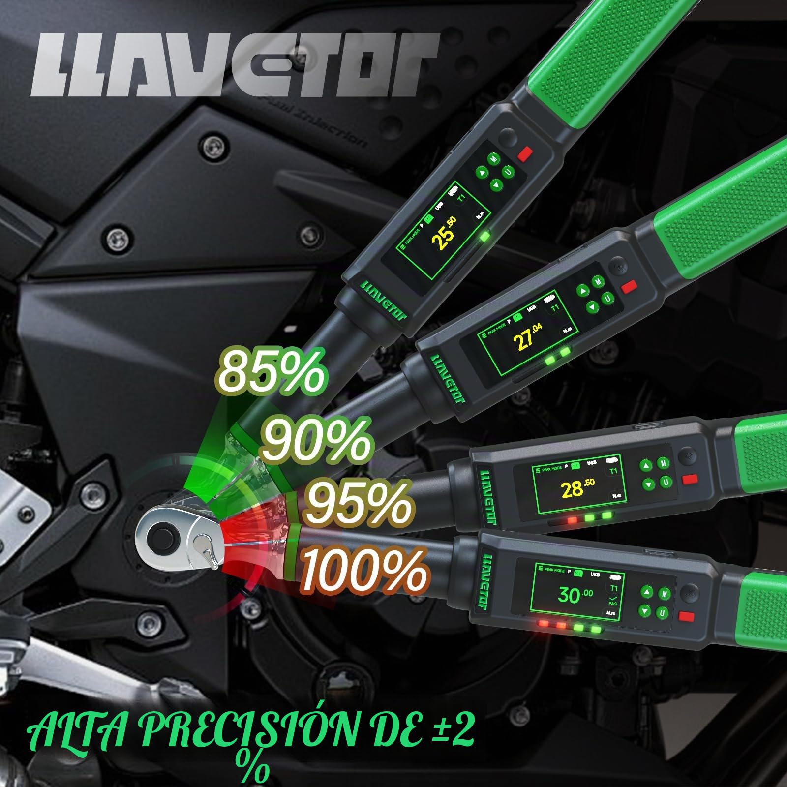 Llave dinamométrica digital 1/2,20-400 N.m, ± 1% llave dinamométrica con zumbador e indicador LED para coche, moto y bicicleta