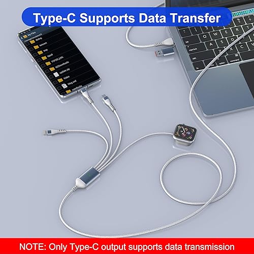 Miniatura 5 de Cable de carga múltiple USB C 4 en 2 de 100 W para iWatchiPhone 15 14AndroidLaptop Certificado MFi, 10 pies, 6A PD Cable de carga múltiple Combo
