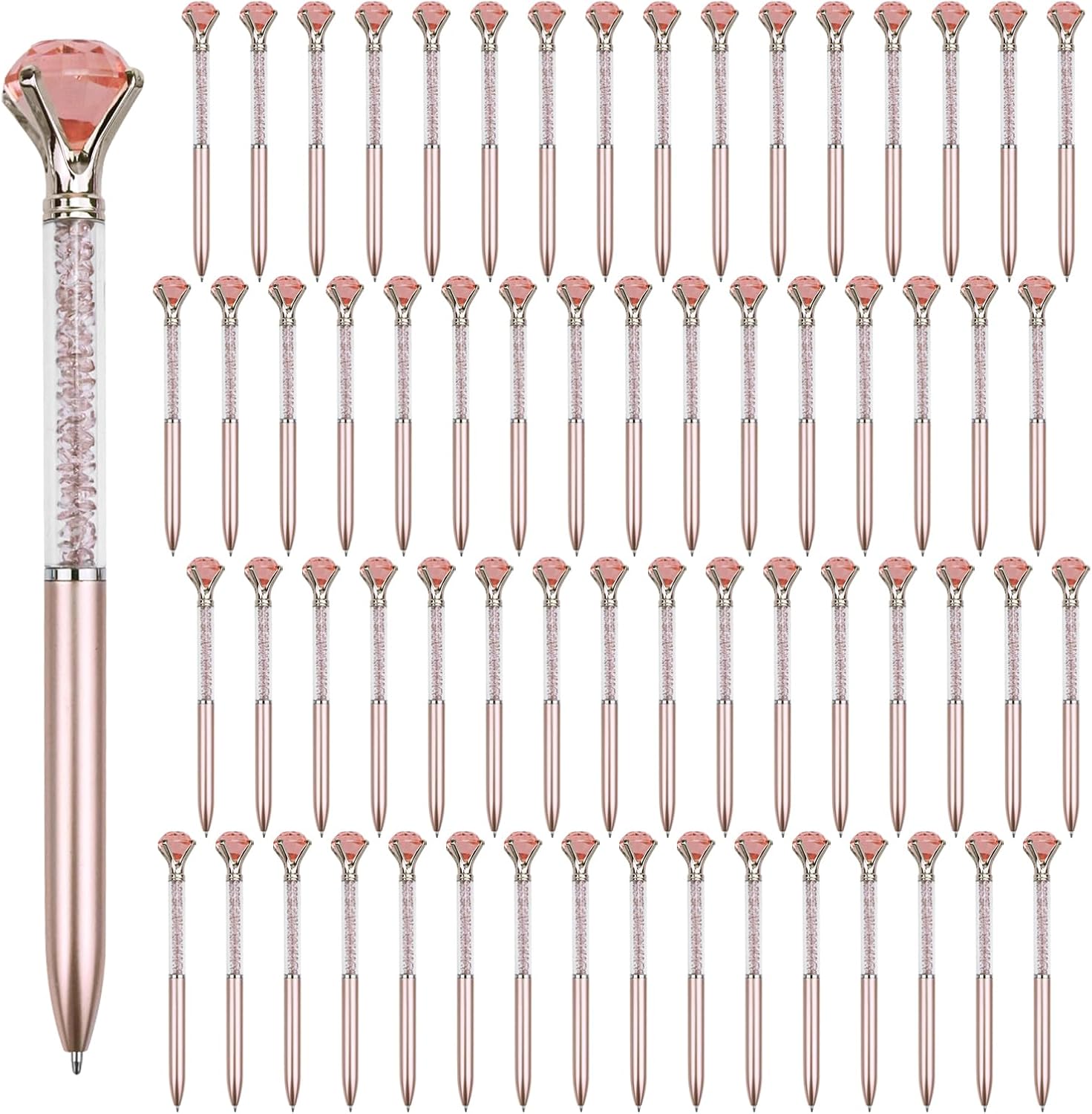 Crystal Pens Bulk, Big Bling Diamond Ballpoint Black Gel Ink Pen, Rhinestone Bridal Shower Cute Pretty Fancy Glitter Neutral Pens Office School Supplies for Women Students Teacher ( Pink 60 Pcs)