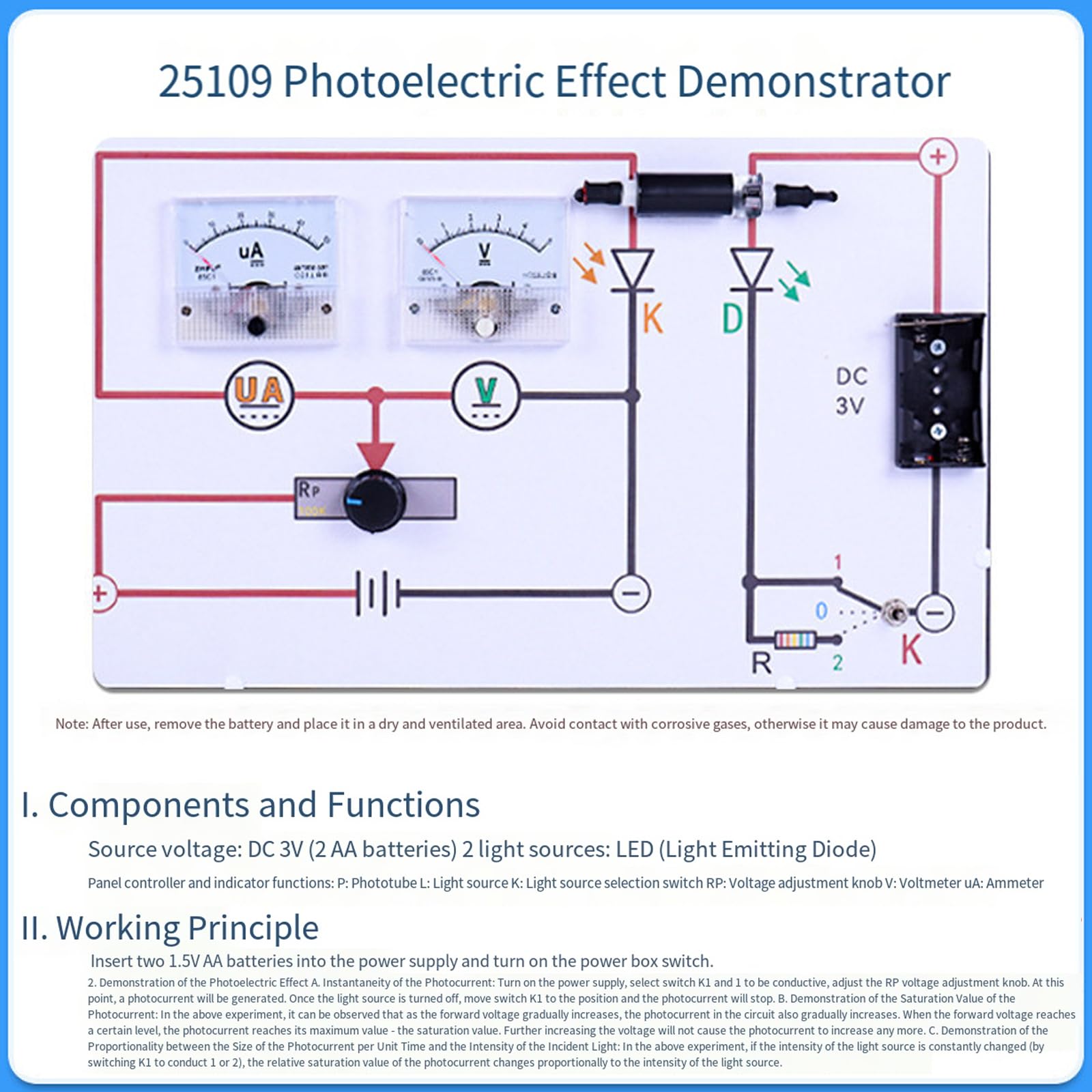 Strumento didattico di fisica Strumento di dimostrazione dell'effetto fotoelettrico per laboratori scolastici in aula ed esperimenti scientifici Strumenti di fisica educativa