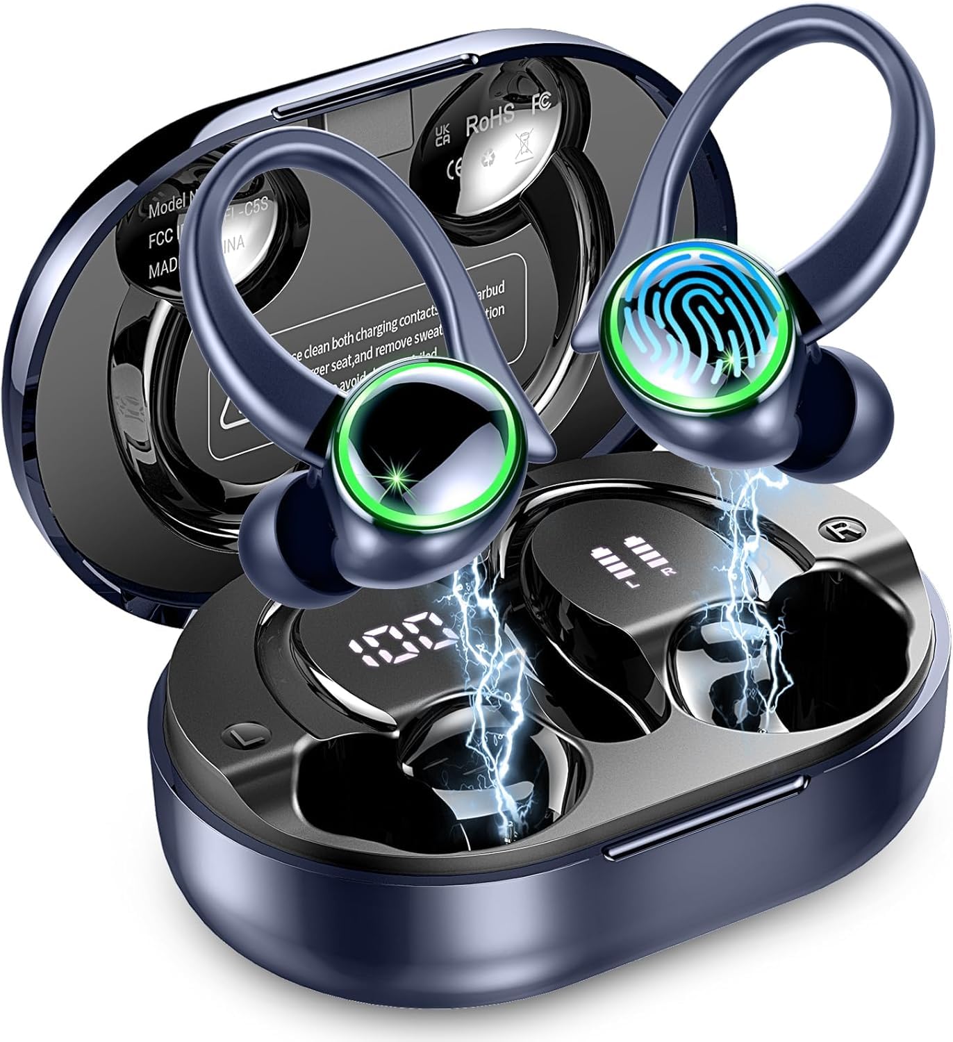 Matast Cuffie Bluetooth, Auricolari Bluetooth Sport con HiFi Stereo, Cuffie Senza Fili con LED Display, Ore Cuffie Wireless In Ear Cancellazione Rumore ENC e HD Mics, IP7 Impermeabile Cuffiette