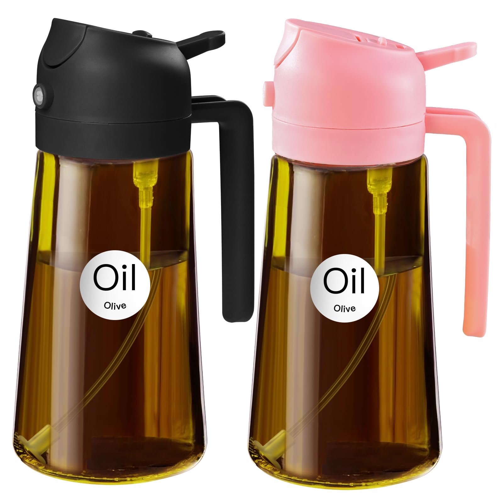YARRAMATE 16oz Dark Brown Oil Sprayer for Cooking with Stickers, Premium 2 in 1 Food Grade Olive Oil Dispenser Bottle for Kitchen Utensils, Air Fryer, Salad