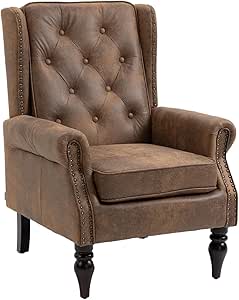 Mid-Century High Wingback Chair, Microfiber Accent Chair Armchair with Buttons,Modern Living Room Chairs with Rivet Decoration,Leisure Single Sofa Chair for Bedroom,Club,Home Reception (Coffee.)