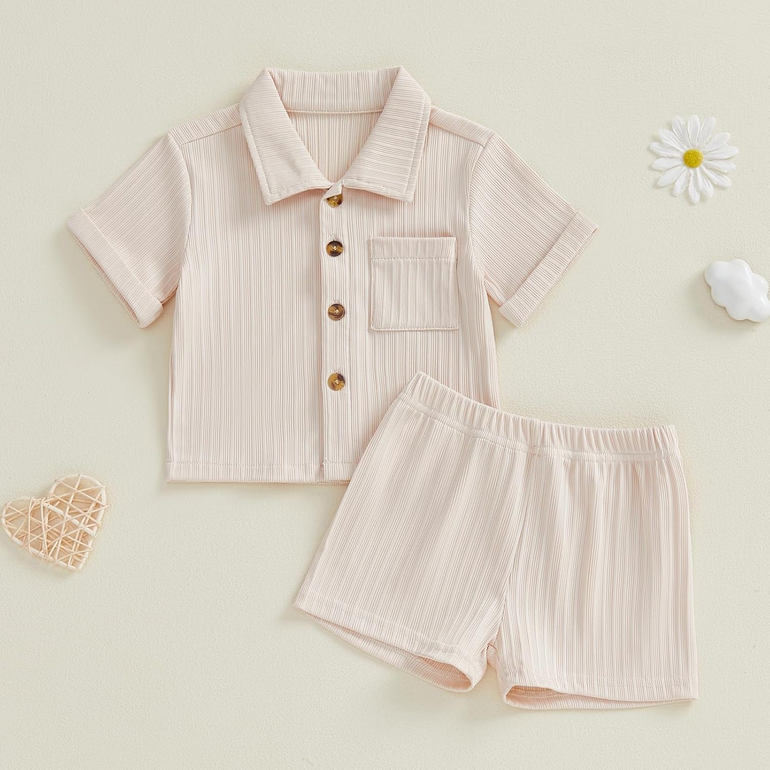 fhutpw Baby Boy Clothes Toddler Infant Leisure Ribbed Button Down Shirt Tops + Shorts Set 2PCS Summer Soft and Smooth Outfit - Image 5