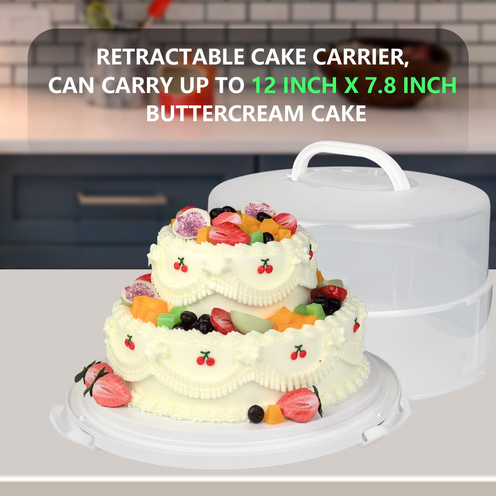 Porta tartas de 12 pulgadas con tapa y asa, contenedor de transporte de pasteles sin BPA, incluye bolsa aislada, soportes para cupcakes y pasteles para una entrega segura de postres (se adapta