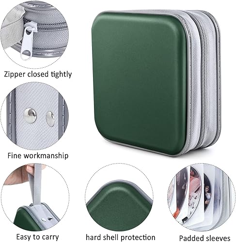 Miniatura 2 de Bivisen Funda para CD, soporte para cartera de DVD, funda para CDDVD, 40 discos, bolsa resistente, álbum de almacenamiento (verde oscuro)