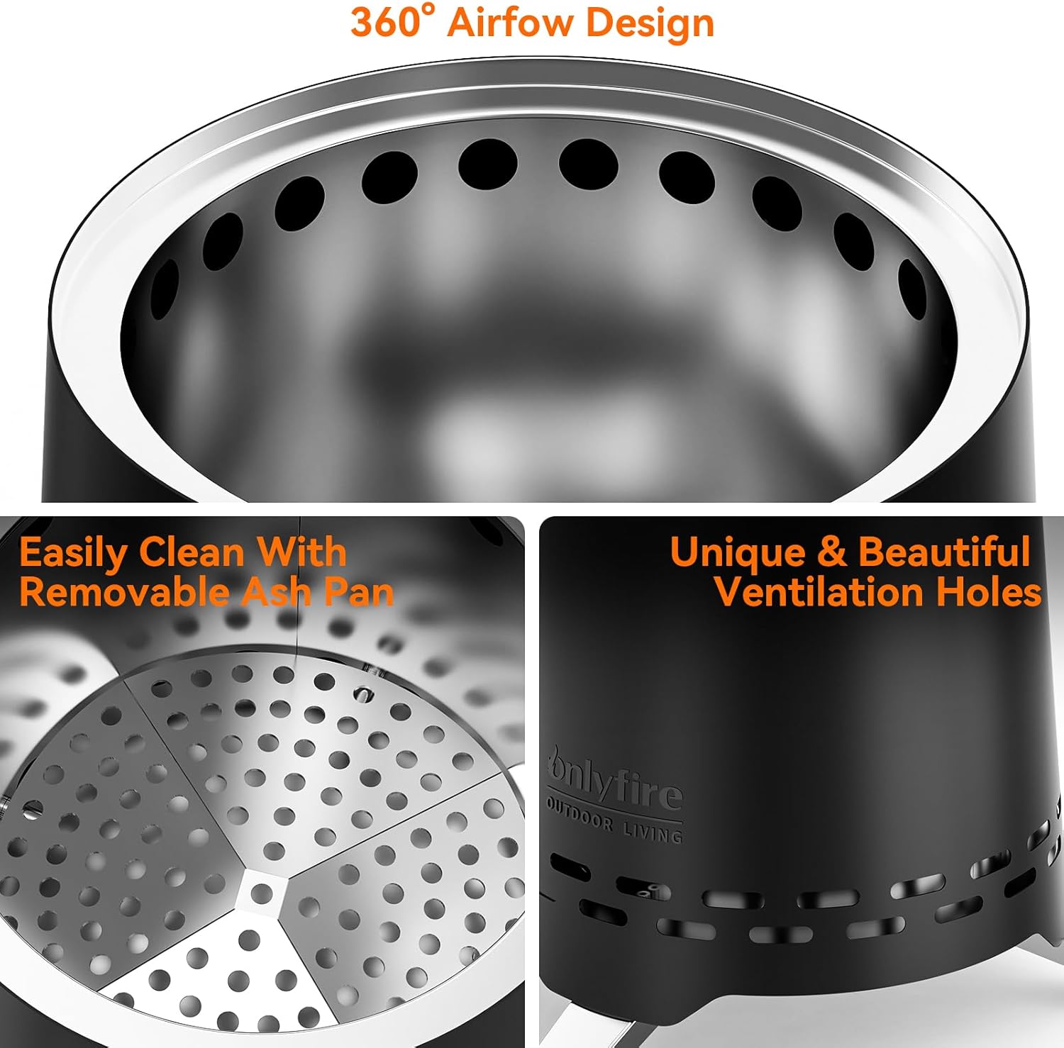 ONLYFIRE OUTDOOR LIVING 2-in-1 Smokeless Fire Pit with Pot Bracket & Carry Bag, 7.8” Portable Camping Stove, Wood Burning Mini Tabletop Fireplace for Patio Backyard RV Tailgating, Black FP053