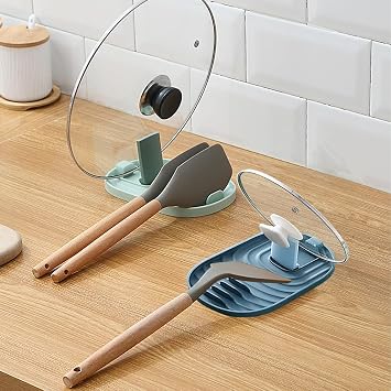 2PCS Foldable Spoon Rest with Pot Lid Holder, Multifunctional Stove Top Kitchen Utensil Rack