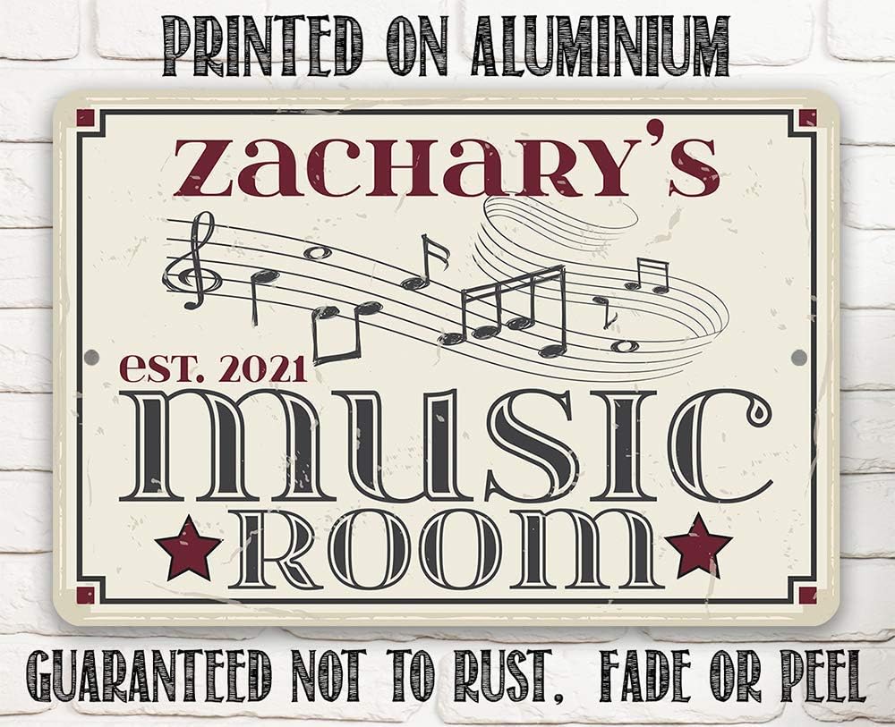 Personalized Music Room Sign Metal Sign - Classic Music Notes Recording Studio Decor, Music Home Decor, Gift for Music Lovers, Choose 8x12 or 12x8 Use Indoor or Outdoor Metal Tin Sign