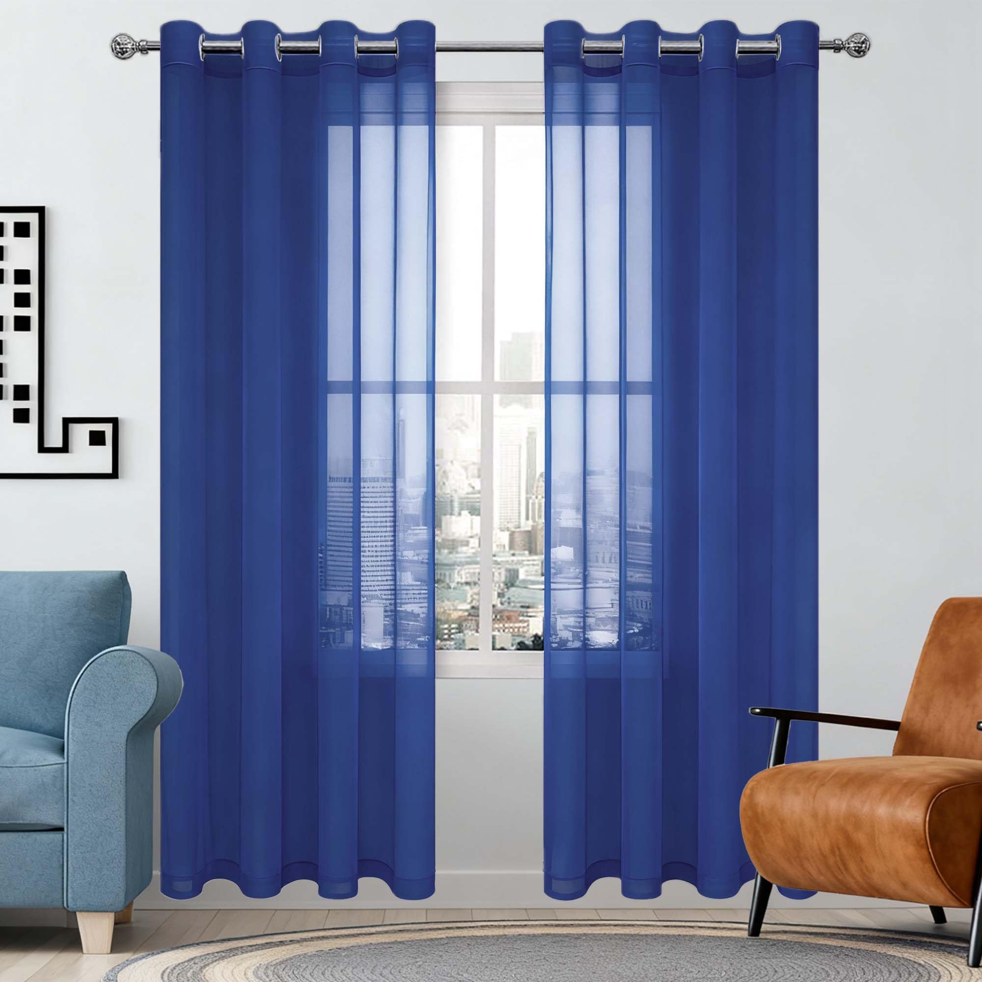 Rideaux voilage haut de gamme en tulle bleu foncé 230x150 avec oeillets