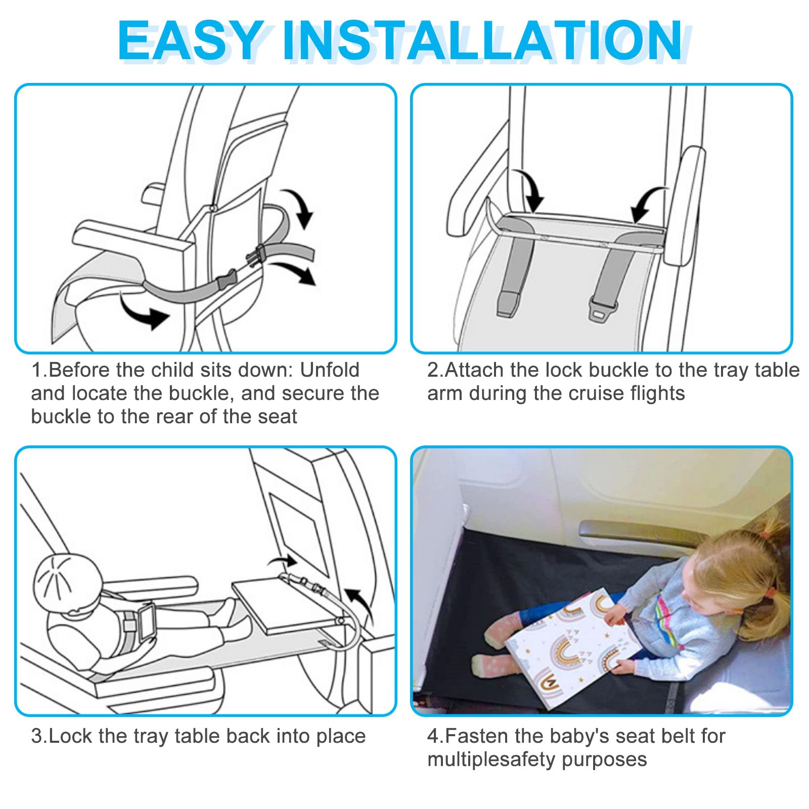 ReposapiéS Para NiñOs En AvióN,ReposapiéS Para NiñOs En AvióN,ExtensióN De Asiento Para NiñOs En AvióN,ReposapiéS PortáTil De Viaje Para AvióN,Negro79cmx44cm