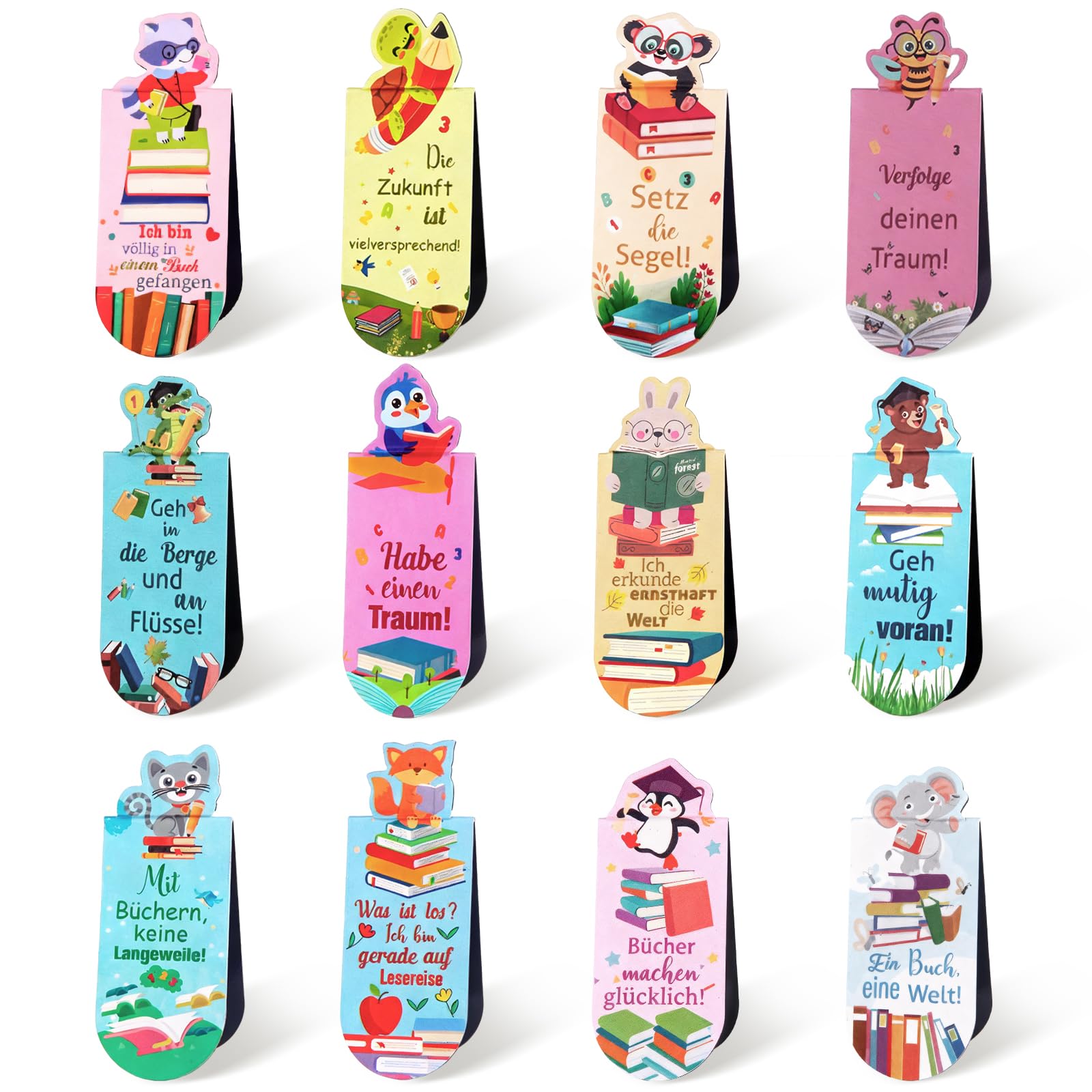 12 Signets Animaux Avec Proverbes Allemands De Lecture, Signets Magnétiques Pour Enfants, Parfaits Pour Cadeaux D'anniversaire, De Fête Et De Calendrier De L'avent