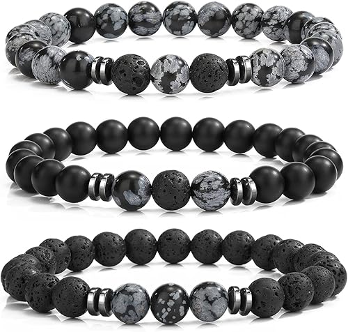 MengPa Mens Beaded Bracelets Couples Matching Bracelet Set Lava Rock Beads for Women Stone Jewelry
