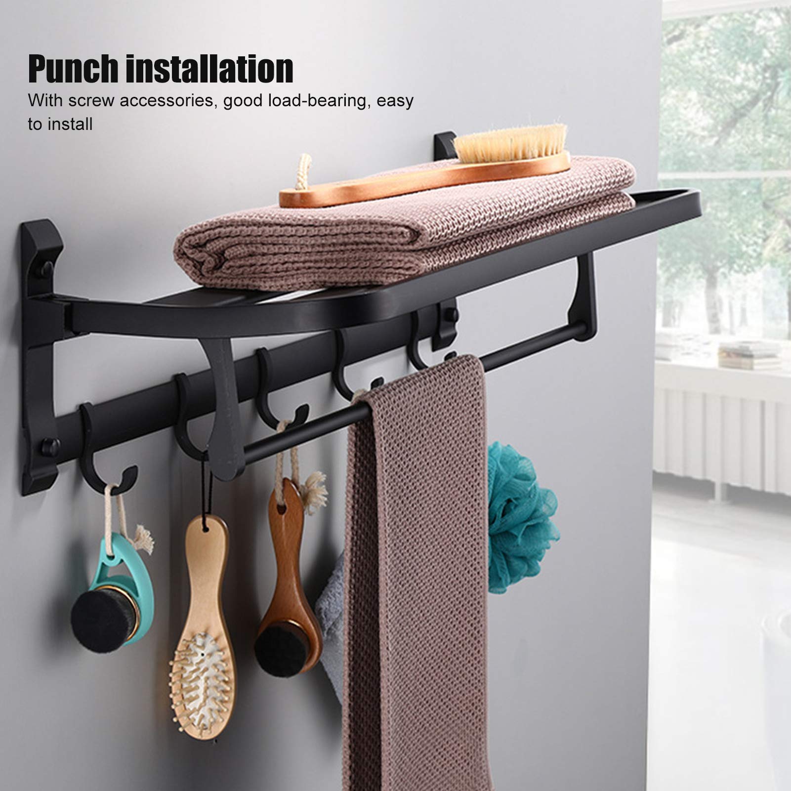 Étagère Murale Étagère Murale Noire, Porte-Serviettes De Cuisine Porte-Étagères De Salle De Bain