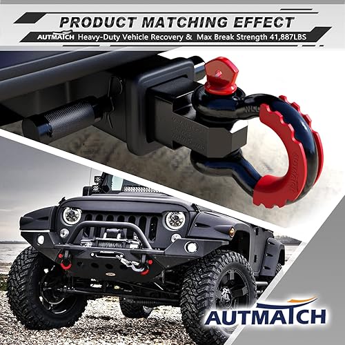 Vista 60 de AUTMATCH- 2 grilletes en D de 3/4 pulg, 41,887 Ib, resistencia a la rotura, tornillo de 7/8 pulg, pasador y grillete, aislante y arandelas, Negro