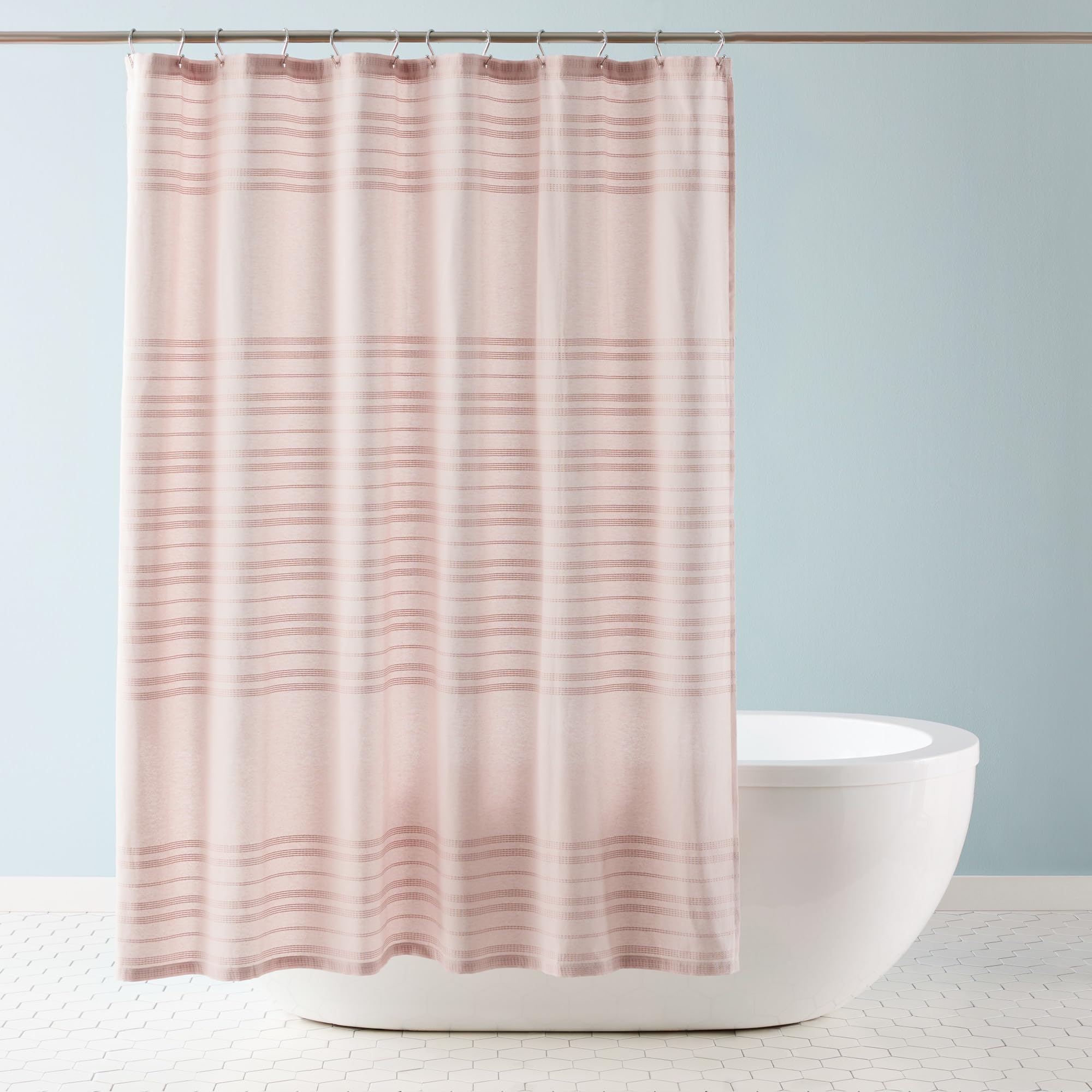 TOWN & COUNTRY EVERYDAY Sophia Textured Solid Cotton-Rich Breathable Fabric Shower Curtain with Anti-Rust Grommets, Blush, 70"x72"