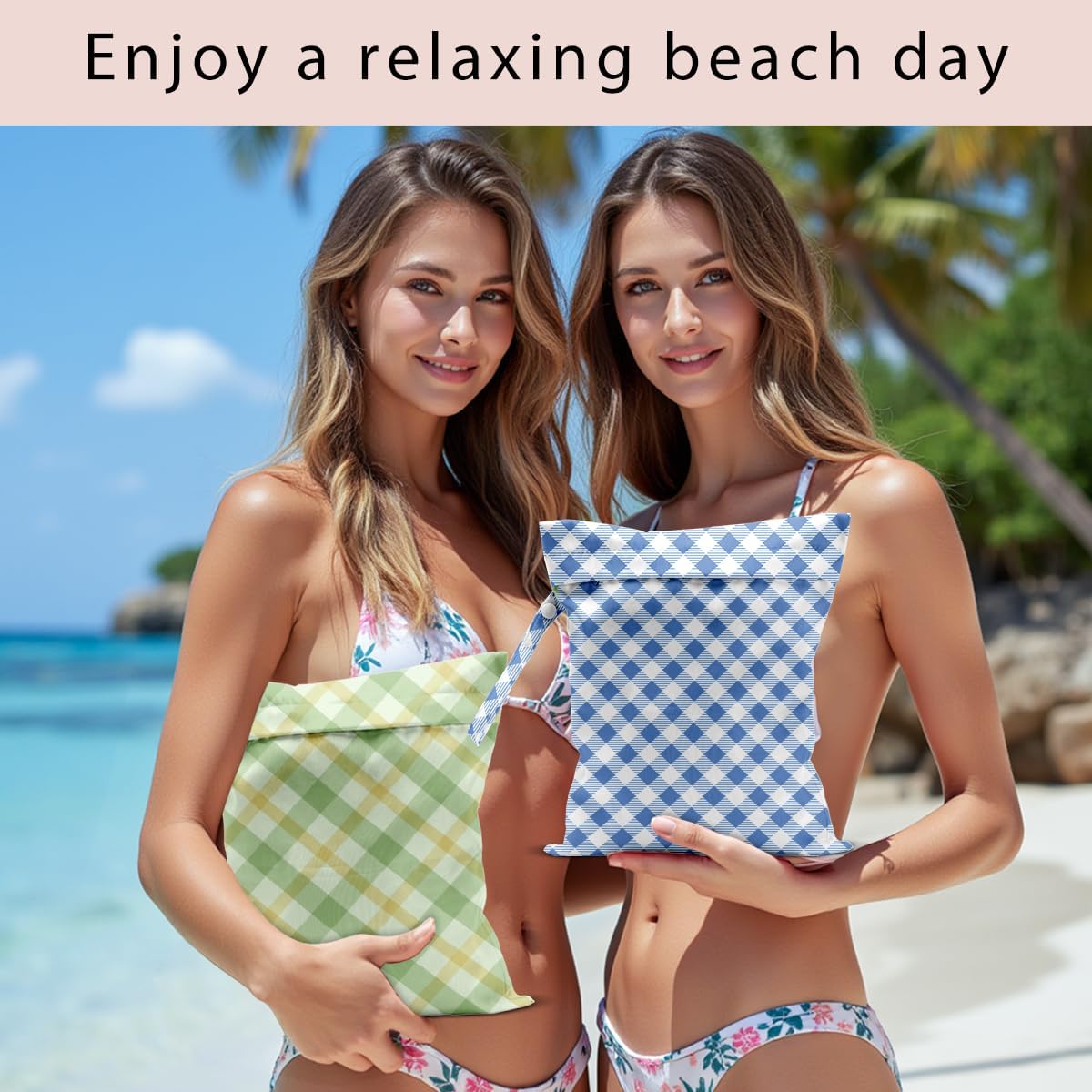 Swimsuit Bag Wet Bags for Travel Reusable Waterproof Bags Green Blue Wet Bag for Swimsuit Towels Beach Gym 10.2×12.6 Inches