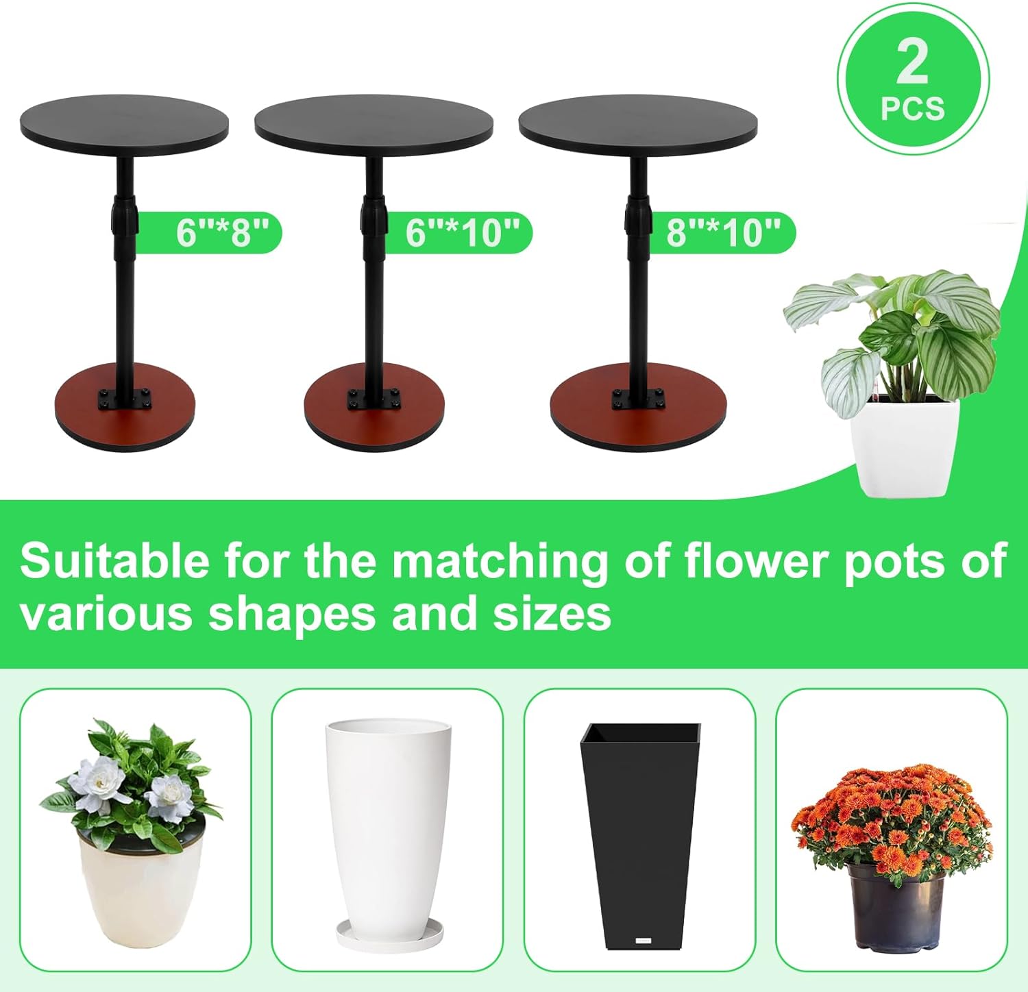 Adjustable Plant Risers for Inside Pots for Large Pots (13-21 in) Plant Risers Wooden Plant Risers for Pots Outdoor Tall Taper Flower Pot (6" 8" 10" Base or Top) for High Pots of Various Shapes(2 Pcs)