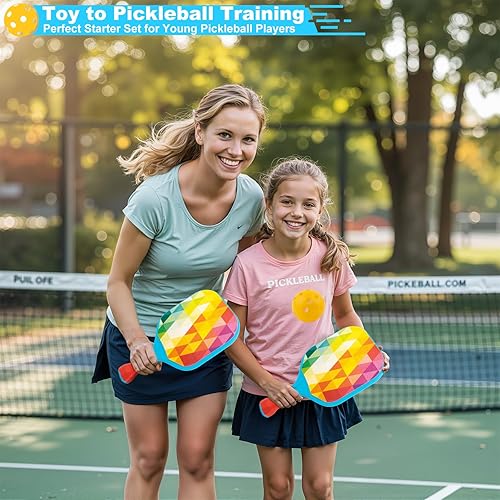 Miniatura 4 de Foayex Juego de 2 palas de pickleball para niños, juegos al aire libre, juguetes para patio, playa, piscina, campamento, viajes, regalos de