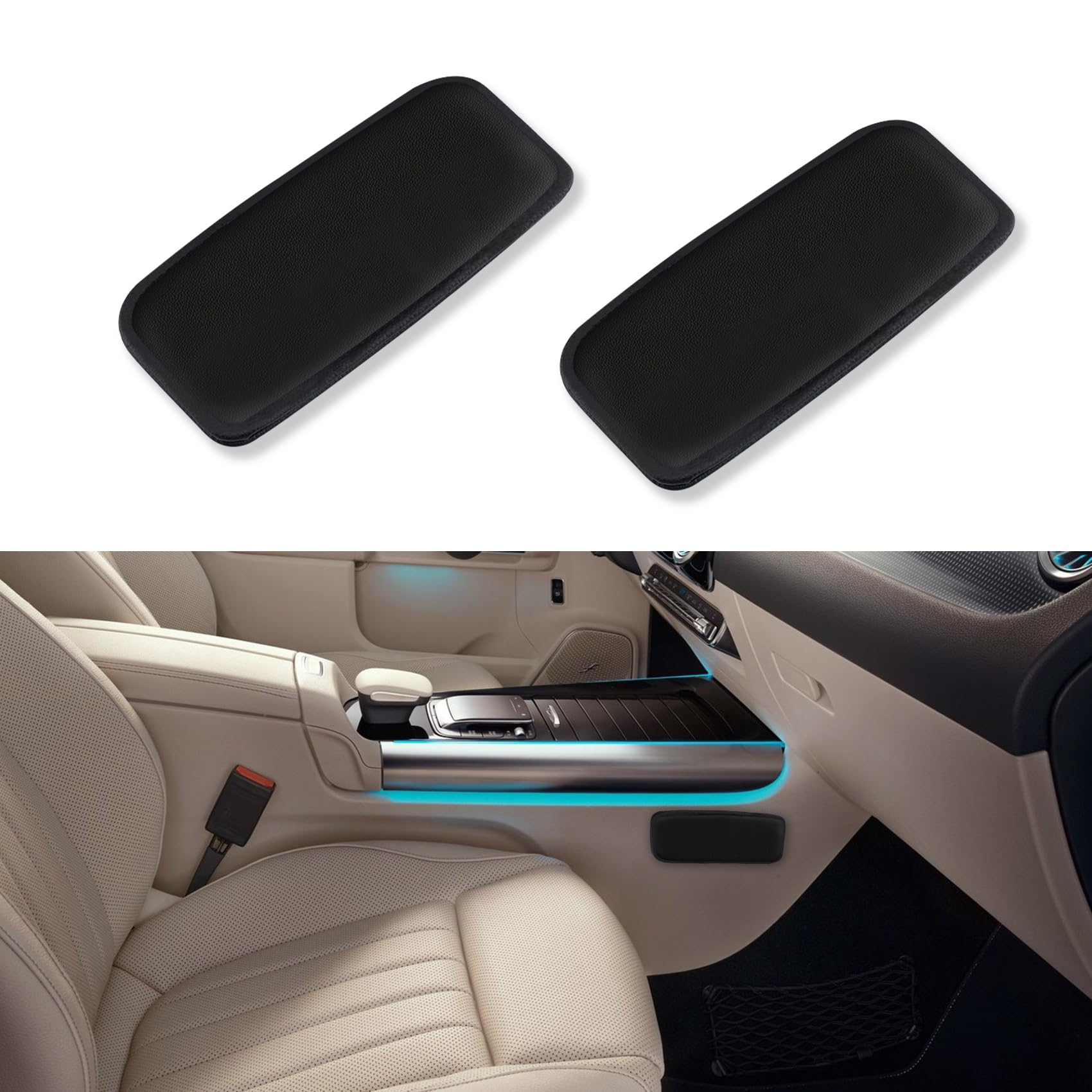 2PCS Car Center Console Knee Cushion, Door Armrest Protective Pad, Soft Leather Provides Knee Fatigue Friction Buffer Protection, Car Interior Accessories Universal for Car, SUV (Black)