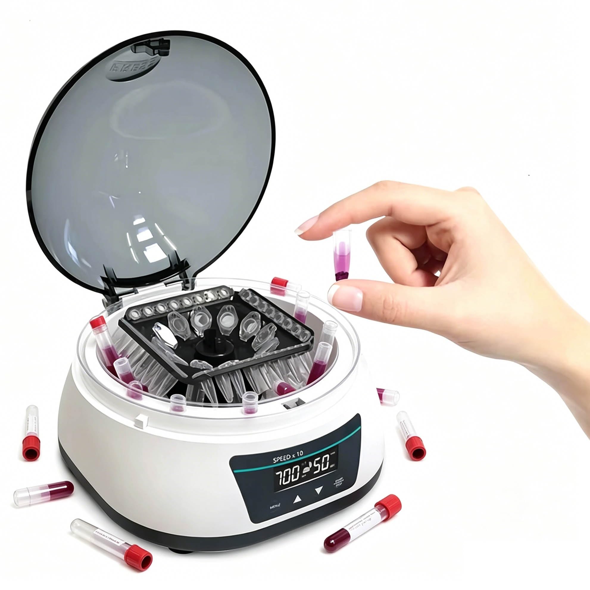 Mini centrífuga de laboratorio de velocidad fija de 7000 Rpm, máquina digital compacta con RCF de 3286 xg, rotor doble for tubos de centrífuga y tubos de recolección de muestras
