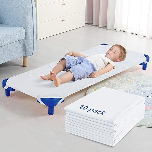 Paquete de 10 sábanas de tamaño estándar para guarderíapreescolar, 23 x 51 pulgadas, sábana de cuna para niños, color blanco, sábana de microfibra