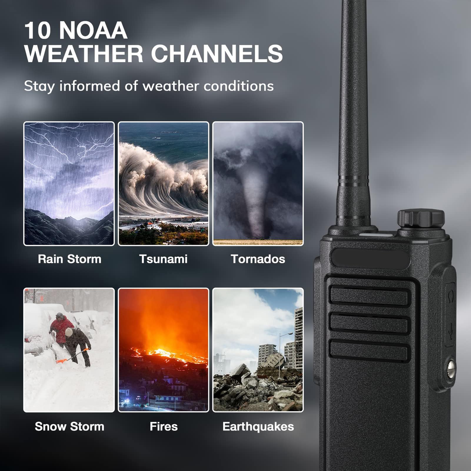 Ricetrasmettitori GMRS, 22 Ricaricabili con Meteo NOAA, 260 Codici Privacy, IP54 Impermeabili, Batteria 1500mAh, Ricarica USB C per Escursionismo, Campeggio, Esterno