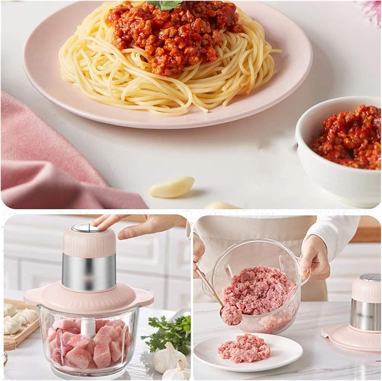 Meat Grinder Electric Small Food Processor Stainless Steel Vegetable Chopper Food Chopper for Meat Fruits and Nuts 2L 8 Cups 300W (Color : B) (A)