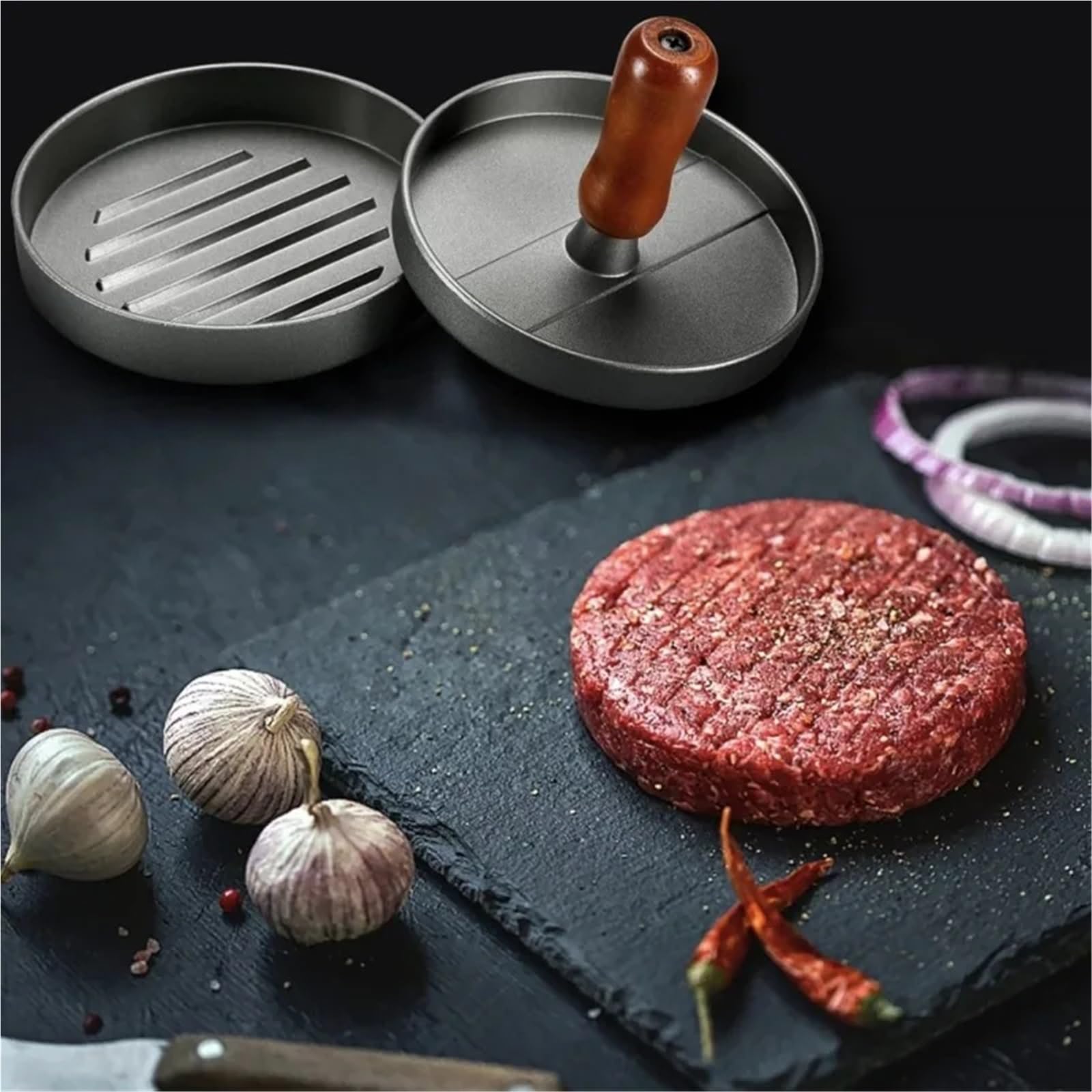 Pressa per Hamburger Macchina for Hamburger, tortino in Alluminio for Barbecue di Carne Manzo Fai da Te | Carta for stampi, pressa for hamburger antiaderente, accessori da cucina(Red)