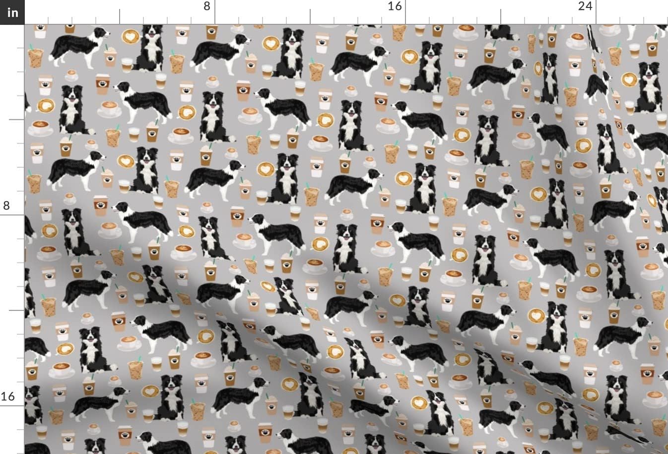 Spoonflower Fabric - Border Collies Dog Print Animal Coffee Lover Pet Food Coffees Printed on Satin Fabric by the Yard - Sewing Lining Apparel Fashion Blankets Decor