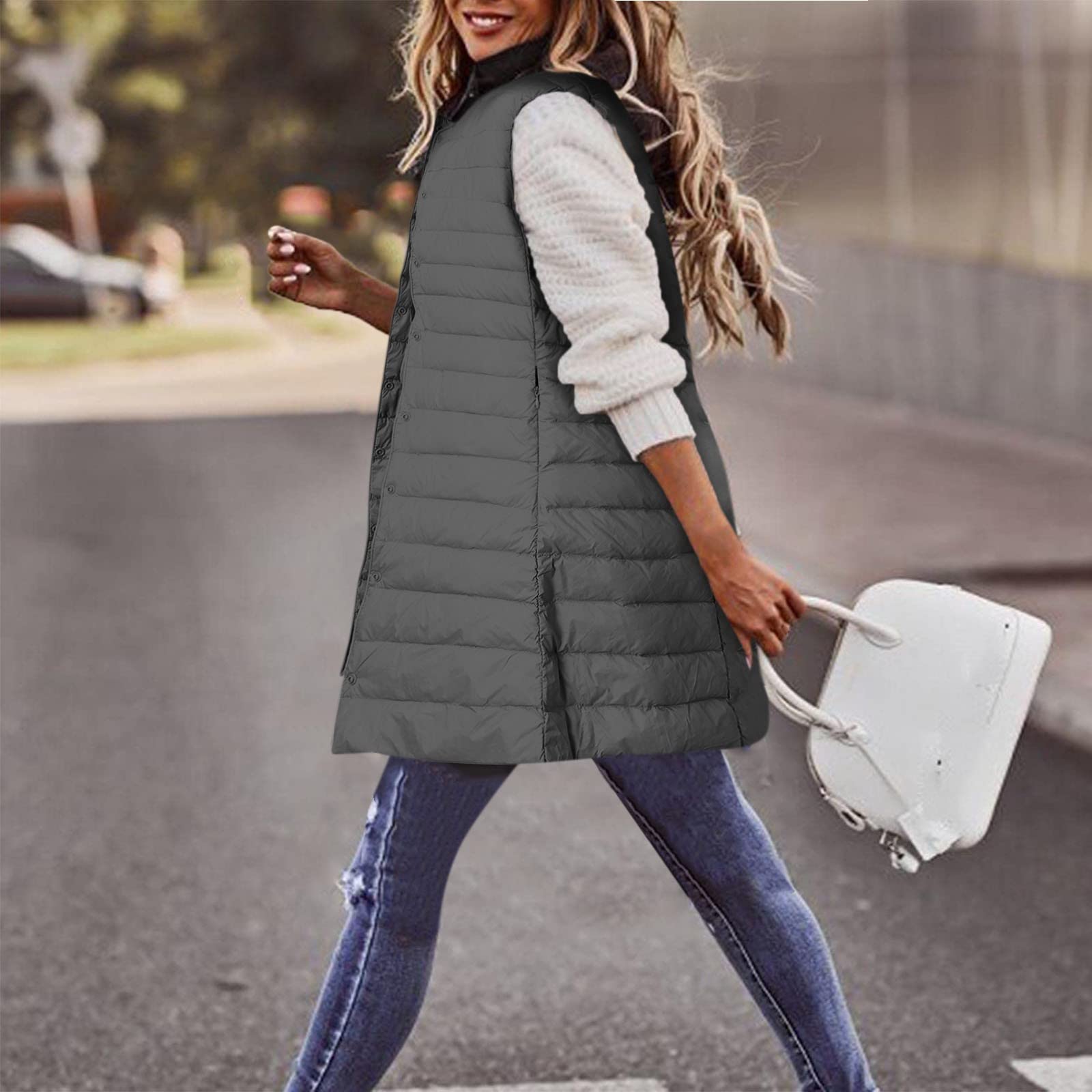 Generisch 2026 Chaleco Largo de Invierno para Mujer Abrigo de Plumón Delgado Ligero Chaleco Casual de Ajuste Estrecho Chaqueta acolchada como Abrigo de Entretiempo al Aire Libre Chaleco versátil con