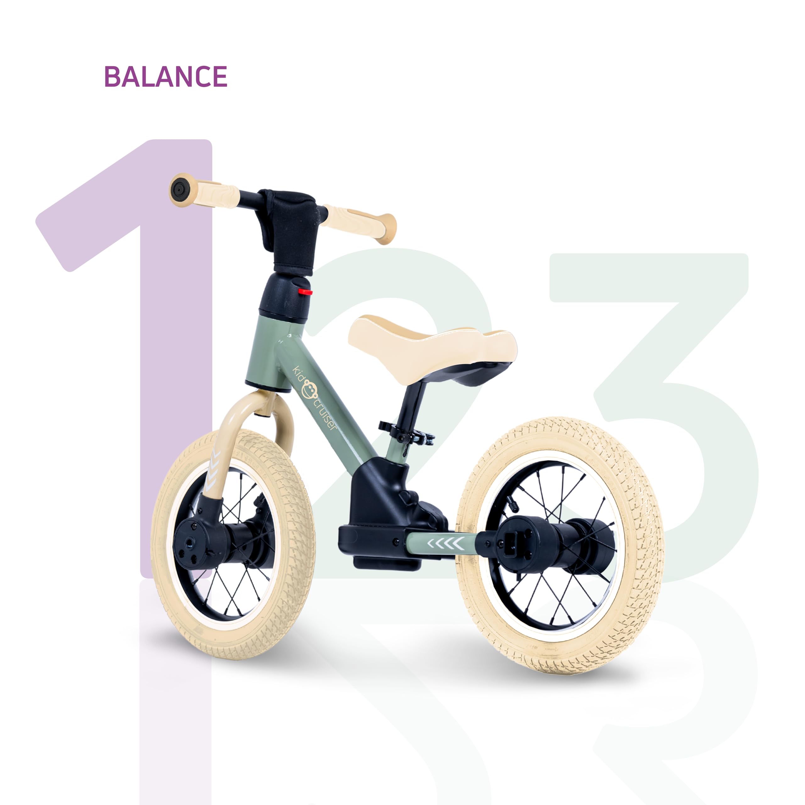 Kidcruiser Pedalplay laufrad ab 2 Jahre, ideal zum Radfahren Lernen, 3‑in‑1 mit LED Stützrädern & Pedalen, besonders robustem Modulrahmen