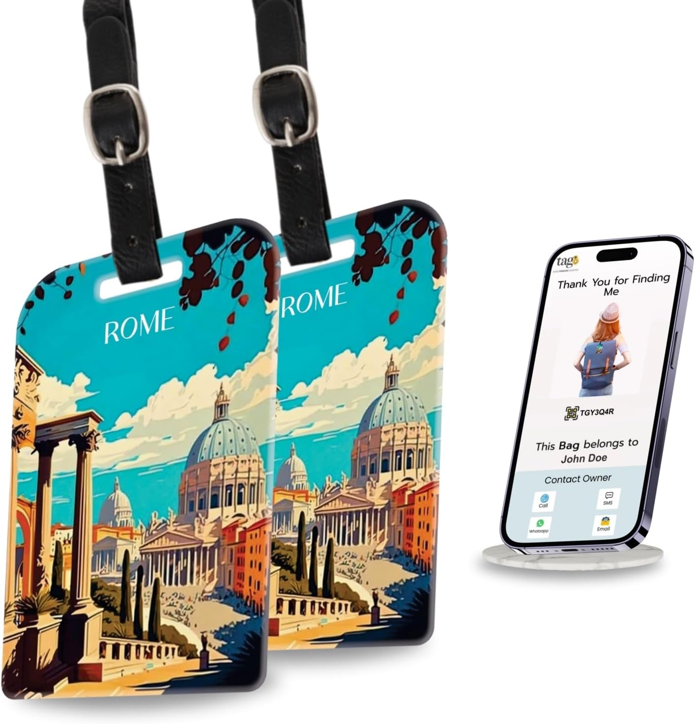 [Pack 2] tag8 Rome Smart Bag Luggage tag |Trendy Luggage tag ID Identification Fashionable Digital Name tag | Airline Compliant, SITA World Tracer Code Enabled | Travel Gift idea, Collectible