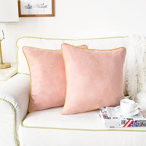Miniatura 2 de CaliTime Juego de 2 fundas de cojín decorativas de gamuza sintética súper suaves con borde dorado con ribete dorado para sofá, cama, sofá, granja,