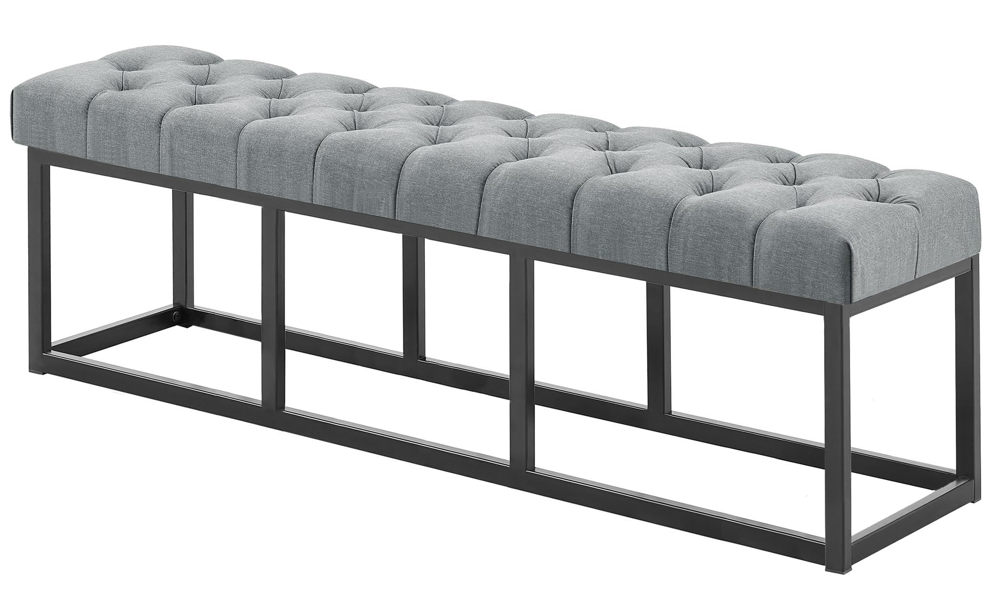 CLP Taburete Pie De Cama Amun Tapizado En Tela | Banco Recibidor Estilo Chesterfield | Banco De Salón con Base De Metal Negro I Color:, Color:Gris Oscuro, Tamaño:150 cm
