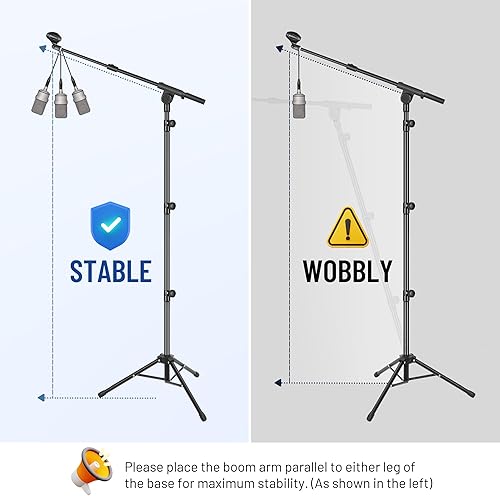 Miniatura 8 de CAHAYA Soporte de Micrófono de Piso Ajustable - Soporte de Micrófono con Trípode y Brazo Articulado con Bolsa de Transporte, 2 Clips de Micrófono